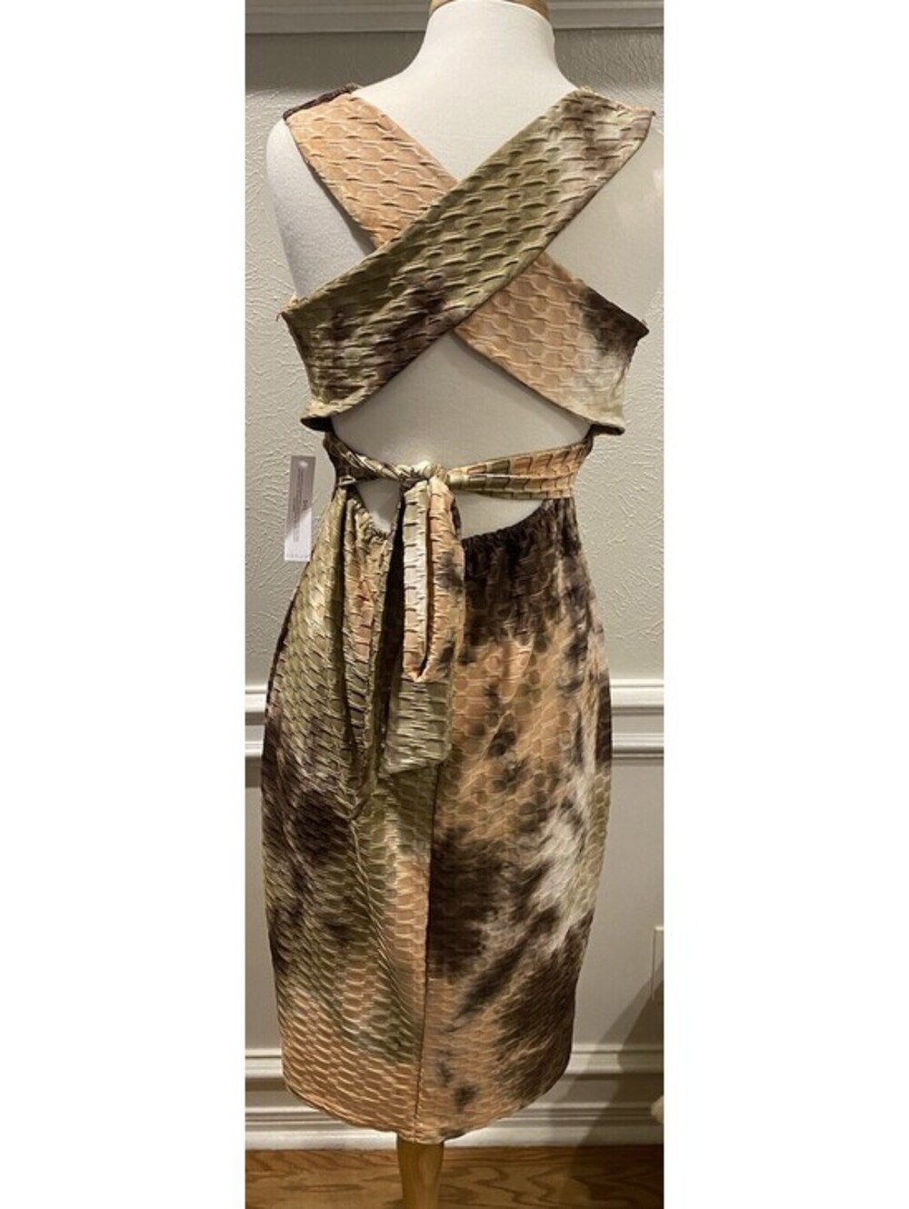 Venus 1x Plus Dress Body Hugging Tie Dye Cross Back Boho Fairycore Brown Earthy